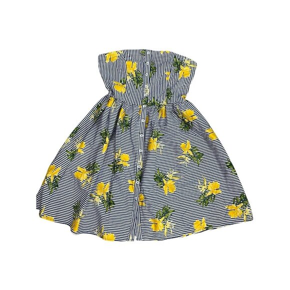 NWT BeBop Women's XL Strapless Dress Above Knee Striped Floral Button Down Flare - Picture 1 of 5